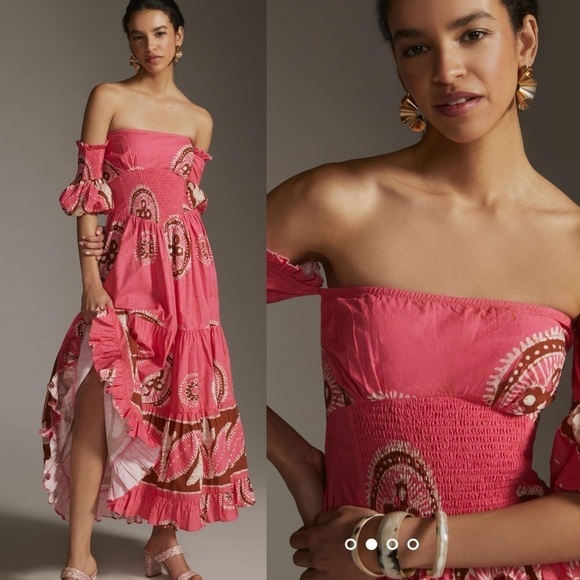 Anthropologie Love The Label Paisley Off the Shoulder Maxi Dress Pink size XS - Picture 13 of 13